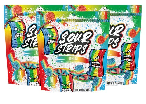 Sour Strips Party pack 3 cases of 12 bags per master case  rainbow